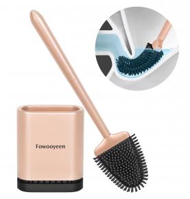 Toilet Brush with Ventilated Drying Holder, Silicone Toilet Bowl Brush Bathroom Cleaning Bowl Brush Kit Sturdy Cleaning Toilet Brush, Floor Standing & Wall Mounted Without Drilling (Golden)