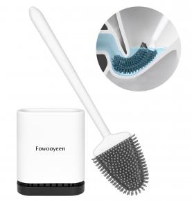 Toilet Brush with Ventilated Drying Holder, Silicone Toilet Bowl Brush Bathroom Cleaning Bowl Brush Kit Sturdy Cleaning Toilet Brush, Floor Standing & Wall Mounted Without Drilling （White）
